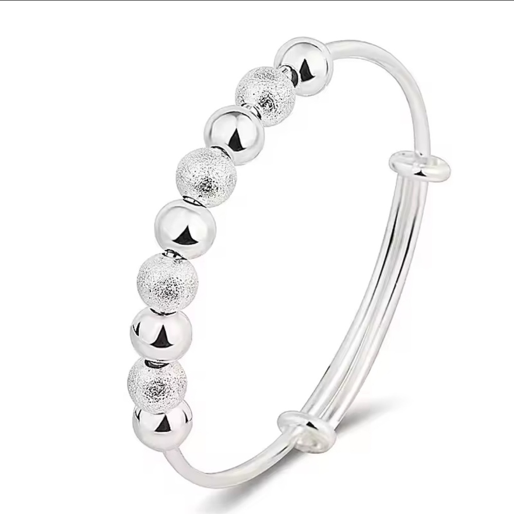 New 925 Silver Textured Bead Charm Adjustable Bracelet - Picture 2 of 5